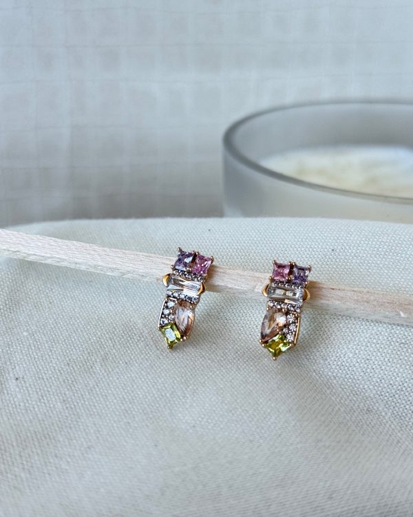 Aretes argolla con cristales multicolor